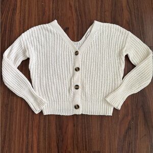 Sincerely Jules Women's M V-Neck Cream Cropped Long Sleeve Cardigan Coquette